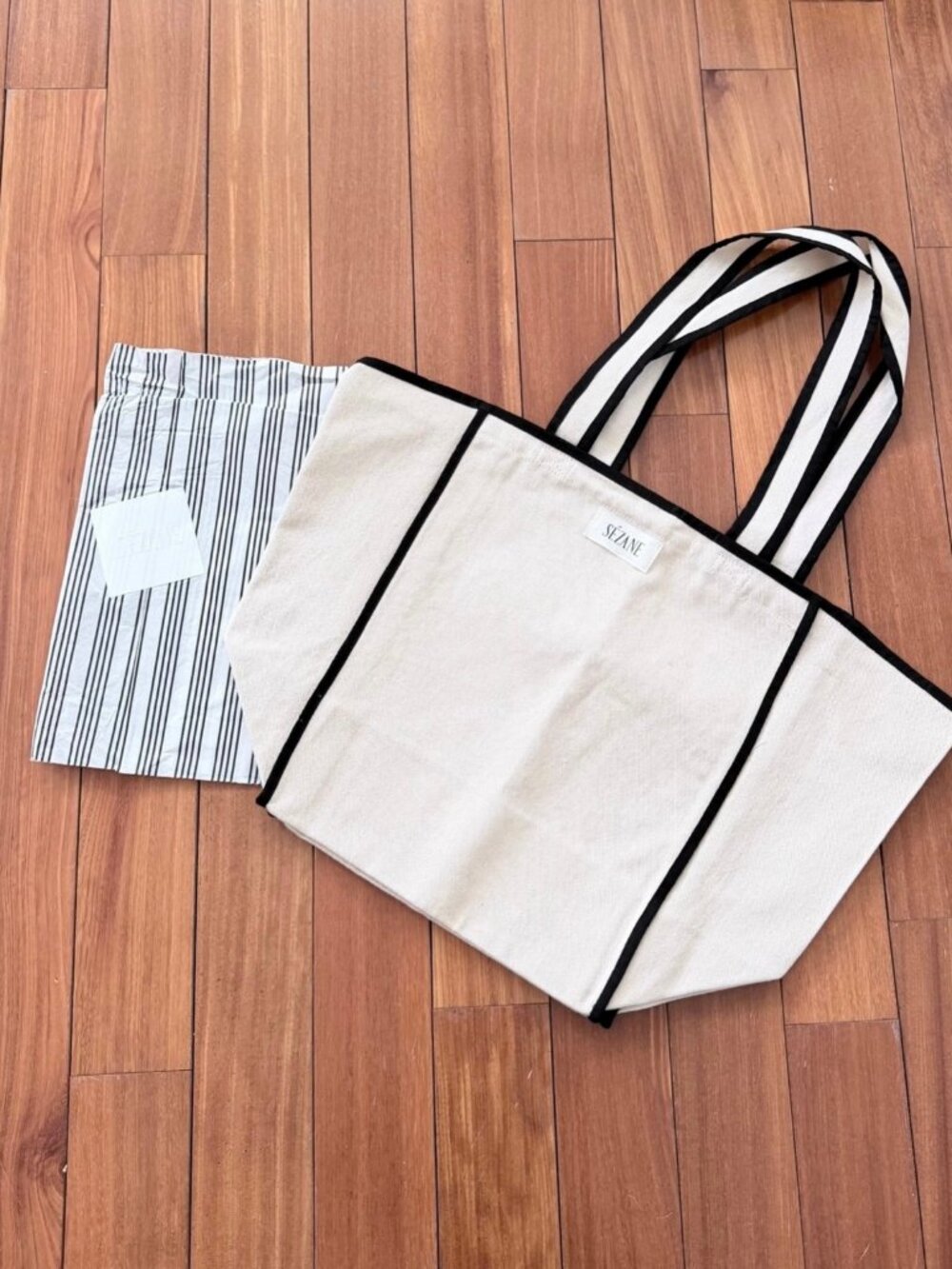 Sezane Canvas Tote Bag NWT - Ecru with Black Piping